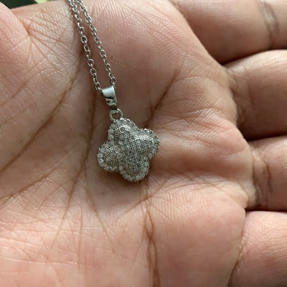 White Gold Pave Clover Necklace - Picture 6 of 6